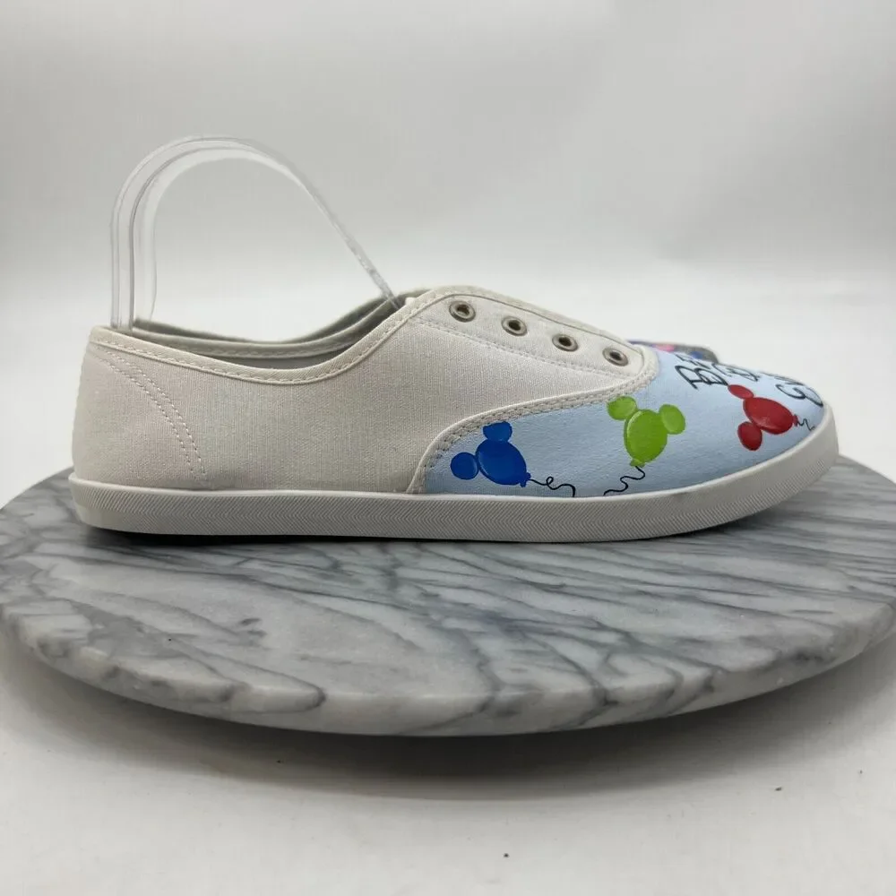 Time and Tru Disney Best Day Ever Sneaker Women 10 White Canvas Laceless Low Top